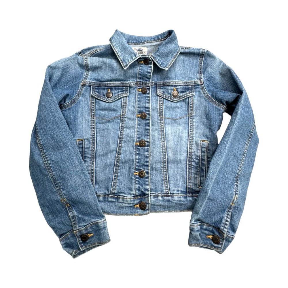 Old Navy Denim Jacket Girls XL 14 Blue Trucker Stretch Classic Button Front‎